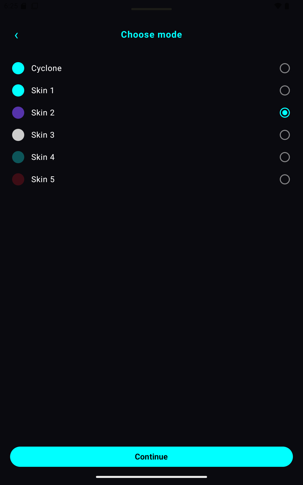 Export wizard — Choose mode: Cyclone and Skins 1–5