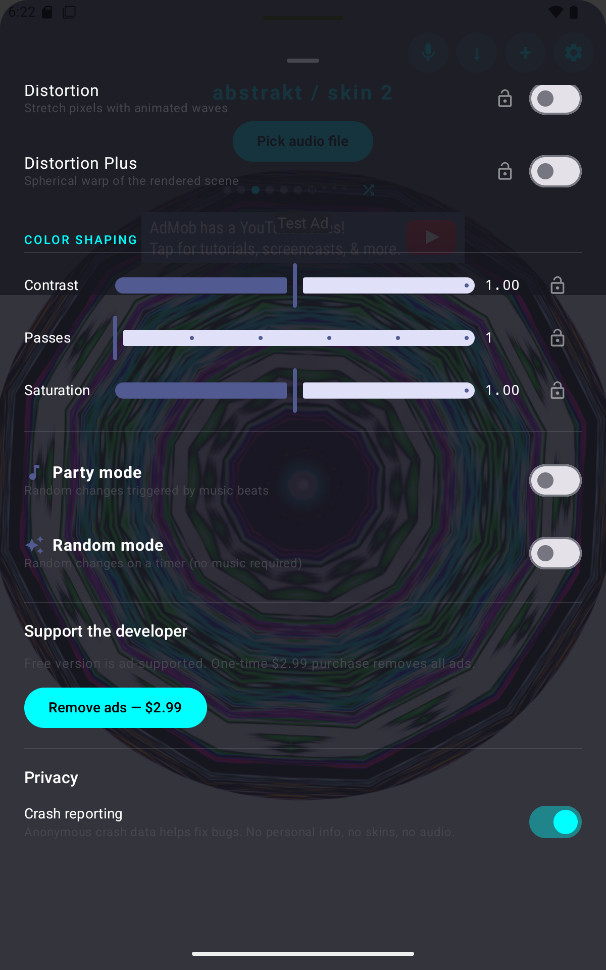 In-app Support the developer screen showing the $2.99 ad-removal purchase